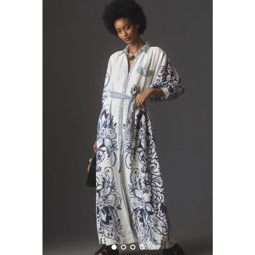 Anthropologie Blue and White Midi Dress